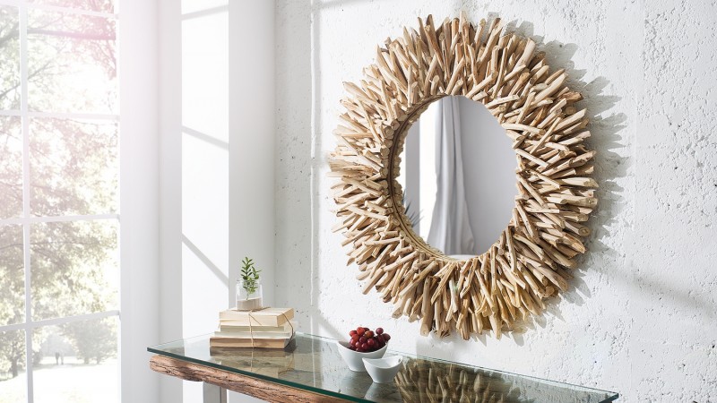 Grand miroir rond design moderne cadre bois flotté Roy - GdeGdesign