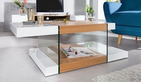 Table basse blanche et bois avec verre - Varberg