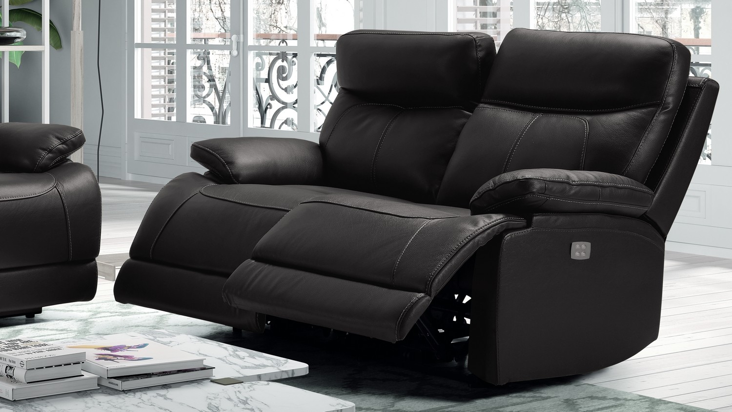 Canapé en cuir 2 places de relaxation électrique Léon - GdeGdesign