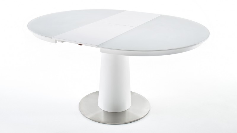 Table à manger ronde à rallonge laquée blanc mat Kapil - GdeGdesign