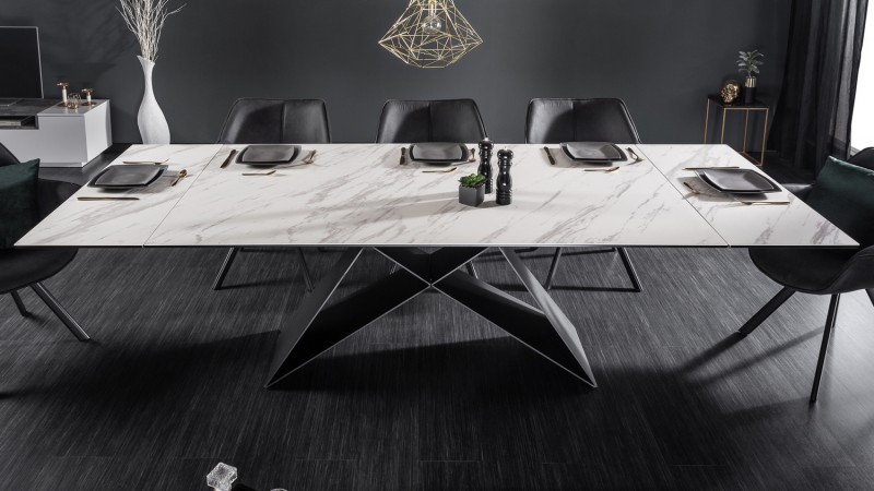 Table design en céramique effet marbre blanc pour salle à manger