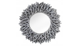 Miroir bois flotté gris moderne rond - Roy