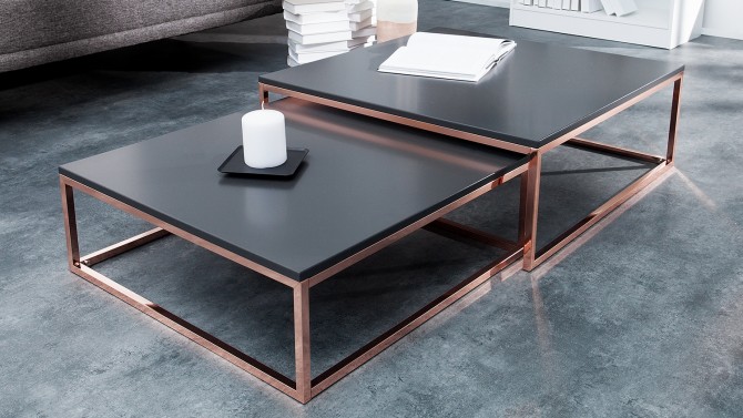 Table basse design gigogne cuivre et anthracite - Wim