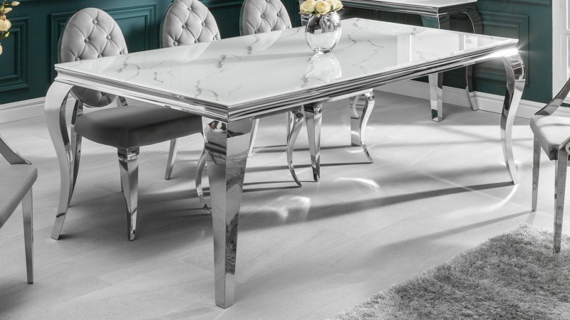 Table à dîner baroque design blanche rectangulaire Zita - GdeGdesign