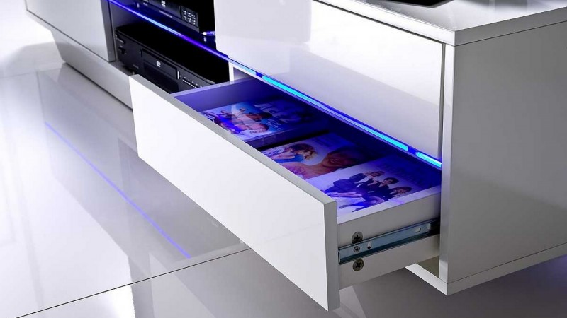 Meuble TV Blanc Brillant Suspendu avec Éclairage LED - 180*40cm - Design  Moderne