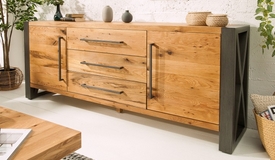 Buffet 2 portes + 3 tiroirs bois de chêne et acier peint - Varna