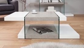 Table de salon blanc et béton avec verre - Solna