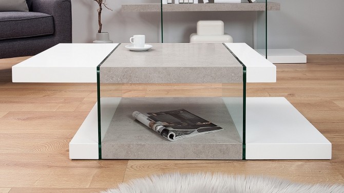 Table de salon blanc et béton avec verre - Solna