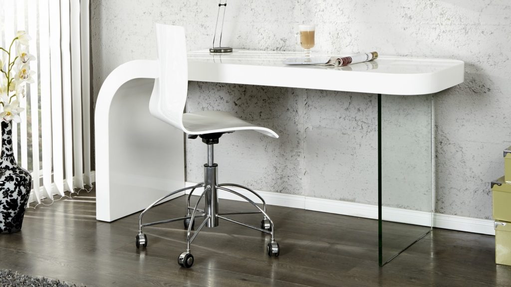 Bureau design laqué blanc avec verre - Naas